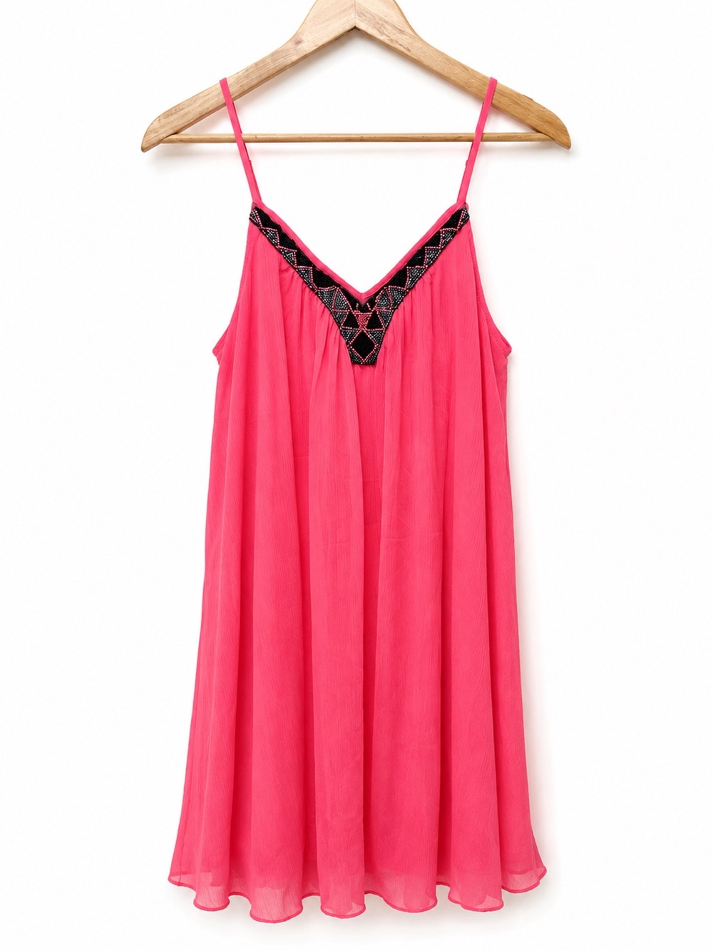 Express Coral Pink Beaded Swing Dress Size M | Sleeveless Boho Summer Dress | Fl